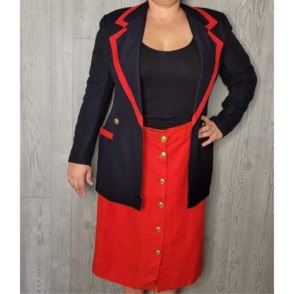 giorgio sant angelo gold collection nautical skirt suit black w/ red trim sz 8 - Picture 2 of 10